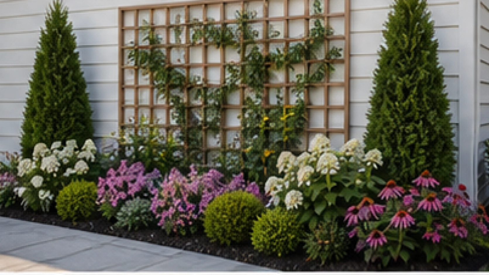 Small Front Yard Flower Bed Ideas with trellis accent