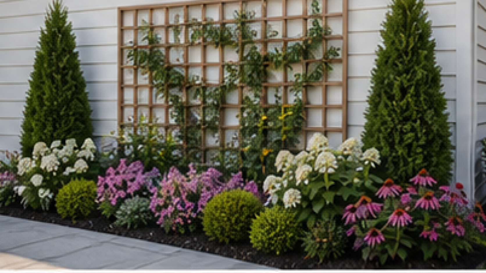 Small Front Yard Flower Bed Ideas with trellis accent
