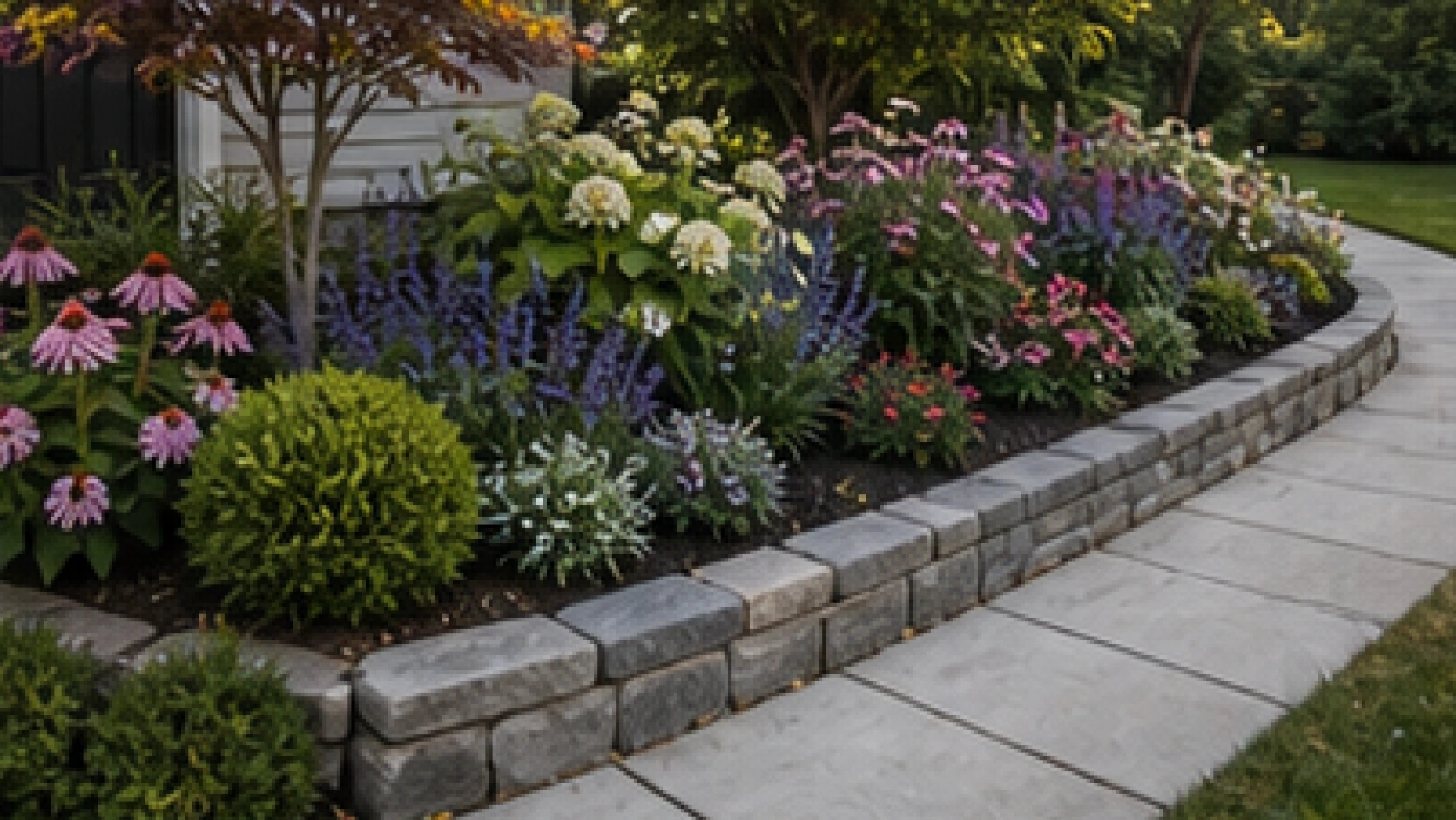 Small Front Yard Flower Bed Ideas with light pavers
