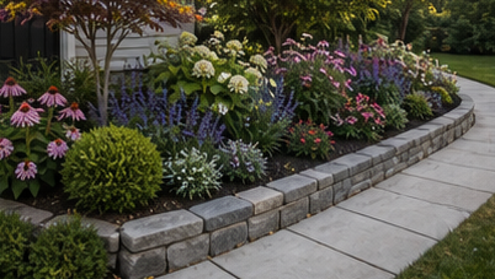 Small Front Yard Flower Bed Ideas with light pavers