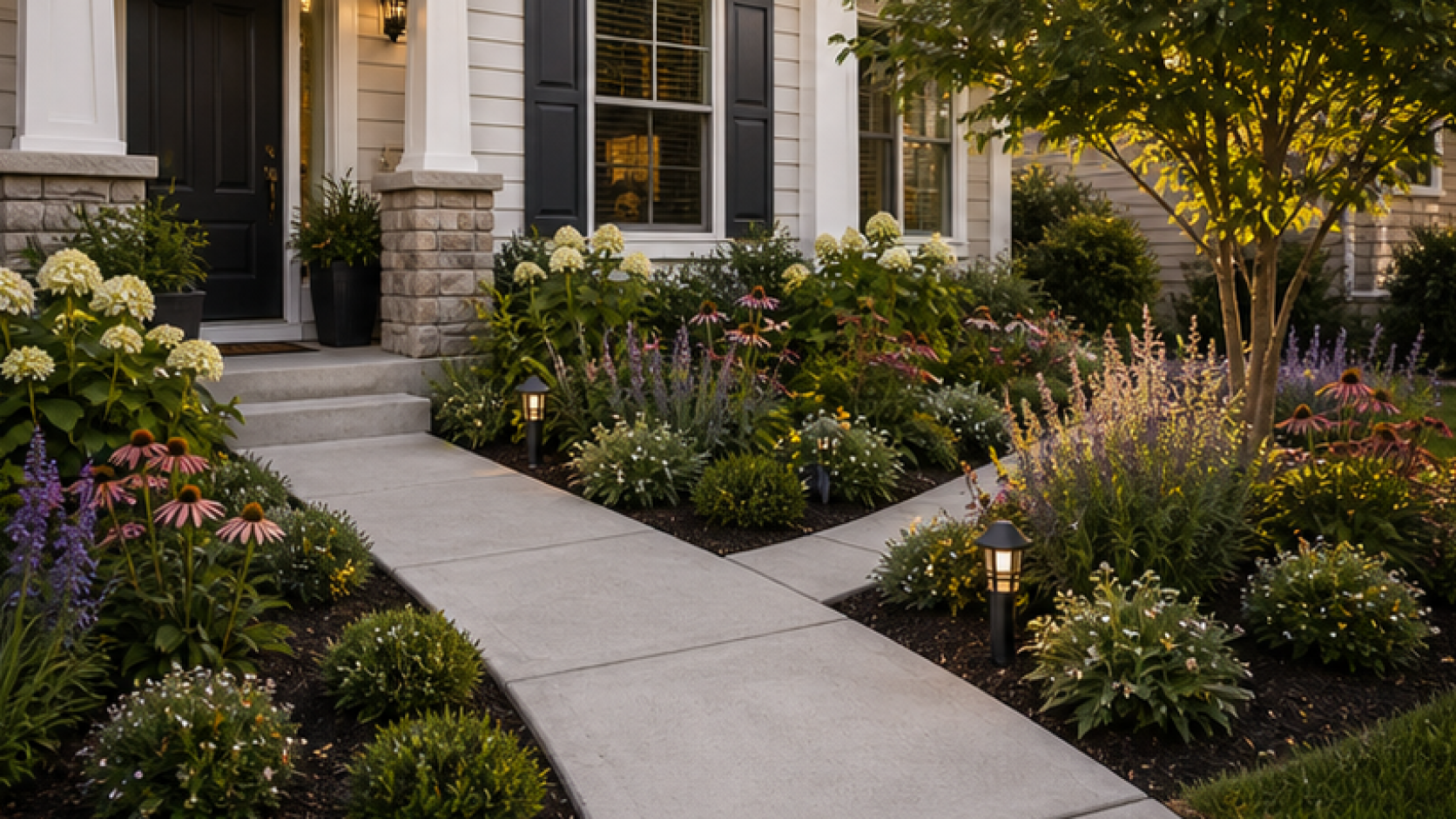 Small Front Yard Landscaping Ideas with a natural concrete look