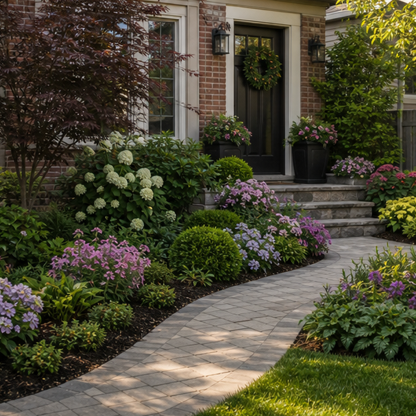 Small Front Yard Landscaping Ideas with layered planting