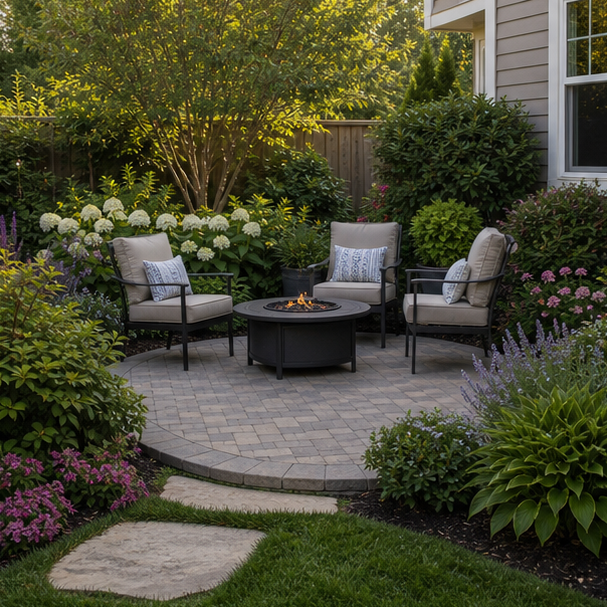 Small Patio Landscaping Ideas with compact seating
