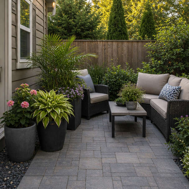 Small Patio Landscaping Ideas with container greenery
