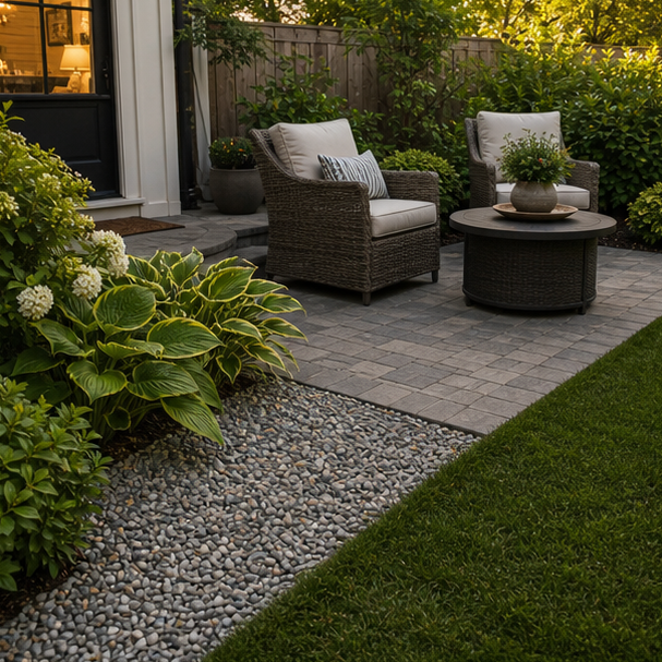 Small Patio Landscaping Ideas with gravel border