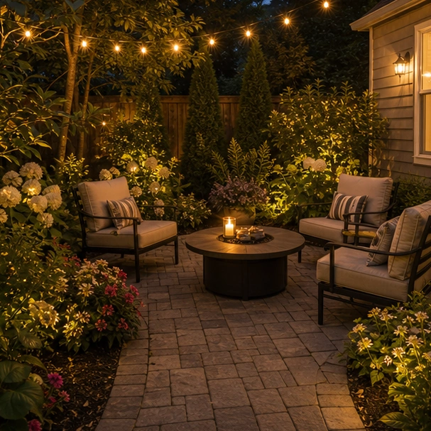 Small Patio Landscaping Ideas with lighting direction