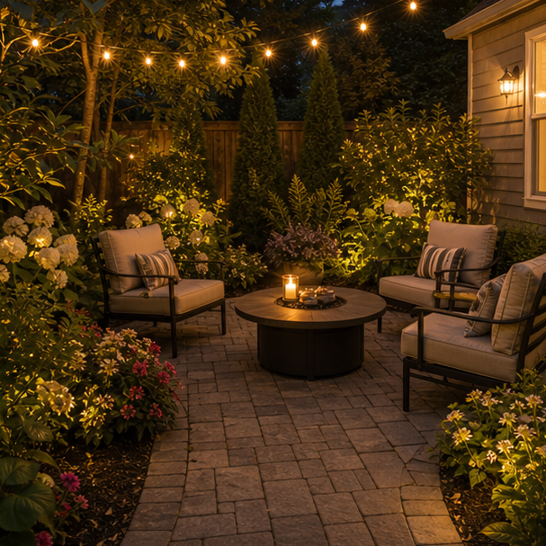 Small Patio Landscaping Ideas with lighting direction