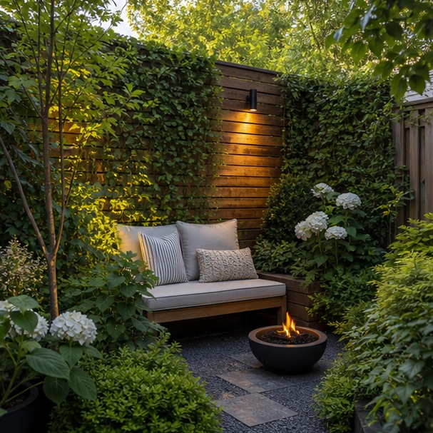 Small Yard Landscaping Ideas with privacy corner