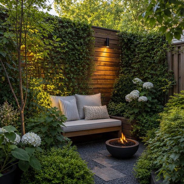 Small Yard Landscaping Ideas with privacy corner