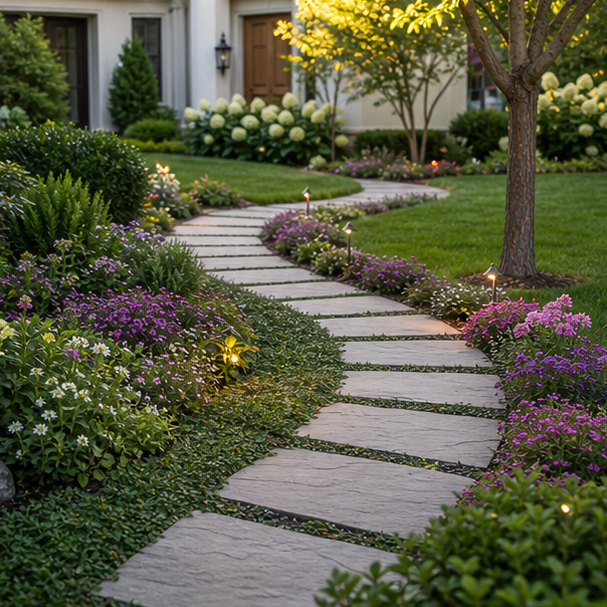 Stepping Stone Walkway Ideas with curved route