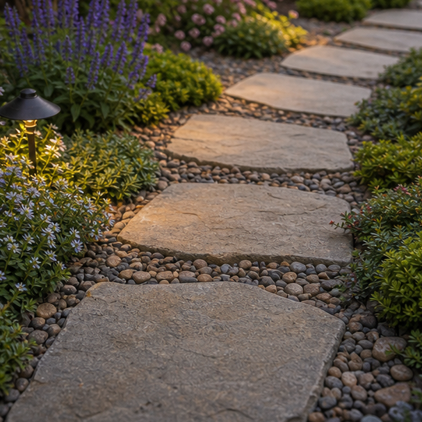 Stepping Stone Walkway Ideas planting and material detail