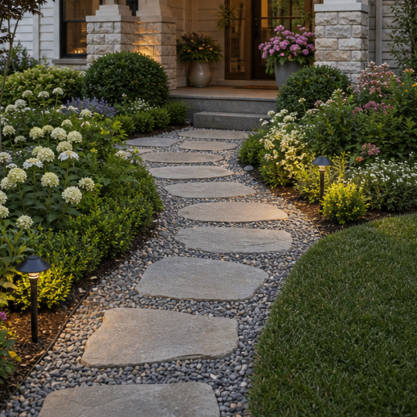 Stepping Stone Walkway Ideas with front walk