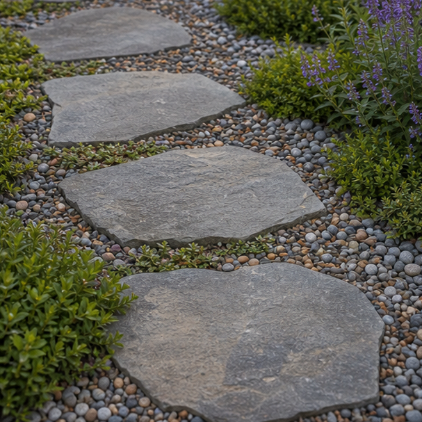 Stepping Stone Walkway Ideas with gravel joints