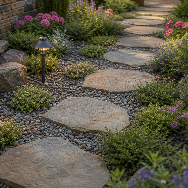Stepping Stone Walkway Ideas materials and planting