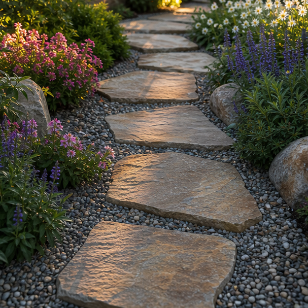 Stepping Stone Walkway Ideas with natural stone