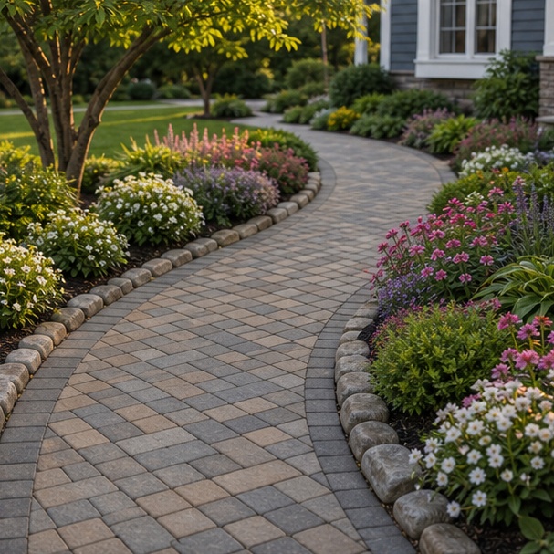 Walkway Border Ideas with curved path