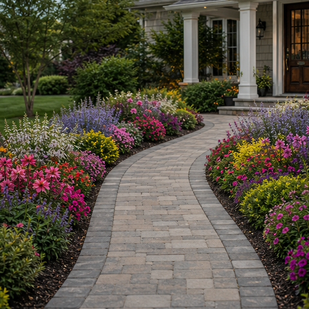 Walkway Border Ideas with flower border