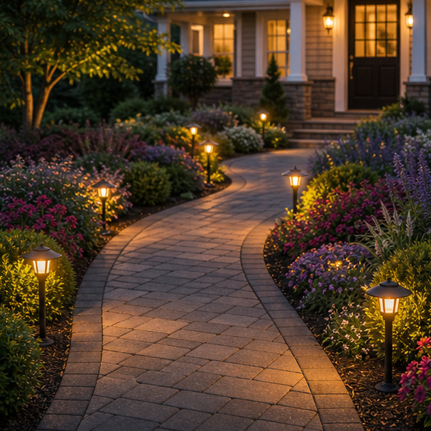 Walkway Border Ideas with path lights