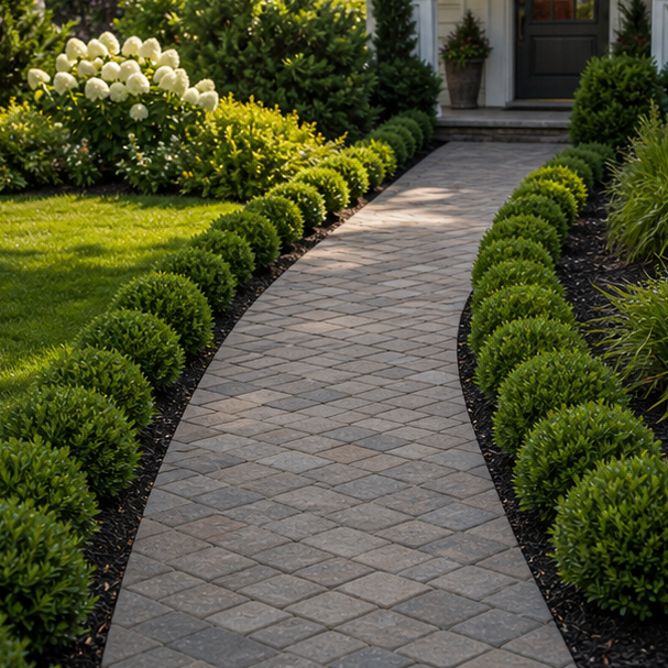 Walkway Border Ideas with shrub border