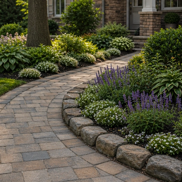 Walkway Border Ideas with stone edging