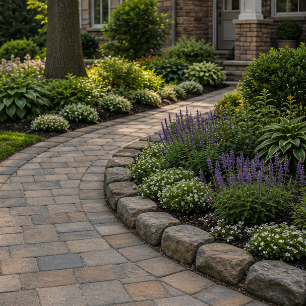 Walkway Border Ideas with stone edging