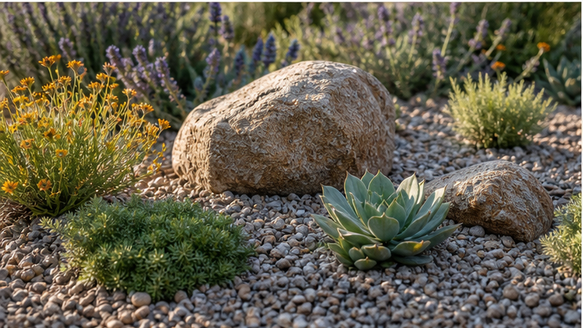 Xeriscape Landscaping Ideas with planting and material detail