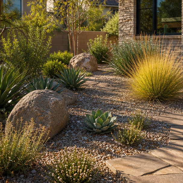 Xeriscape Landscaping Ideas with layered planting