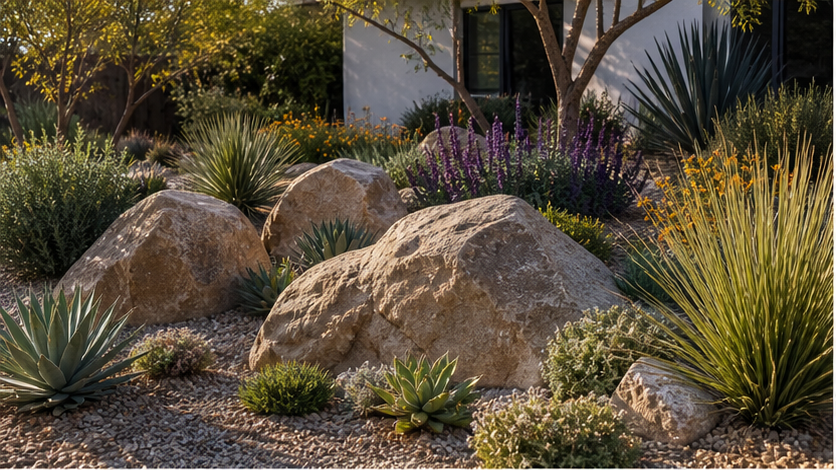 Xeriscape Landscaping Ideas with boulders