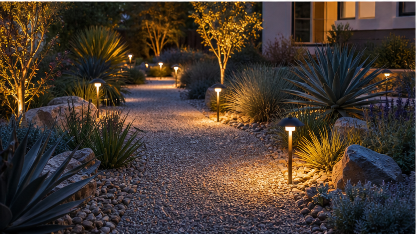 Xeriscape Landscaping Ideas with path lights